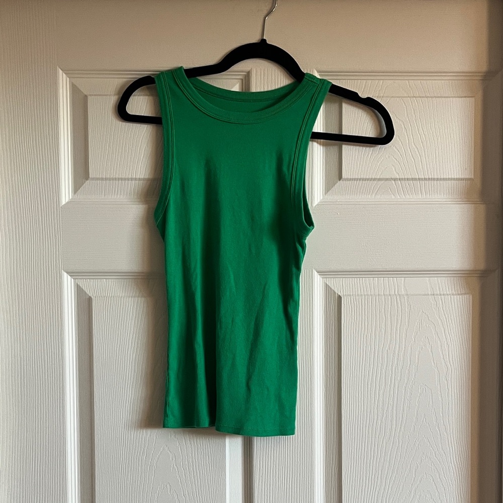 Green Sleeveless Ribbed Women's Top